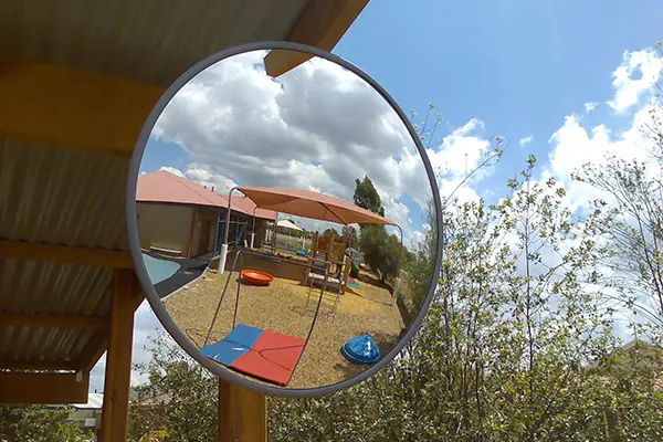 DuraVision Childcare Safety Mirror providing clear visibility in a preschool play area